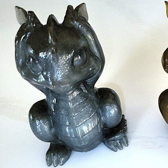 DRAGON TRIO Resin Figurines gold silver copper NEW collectible Hear See Speak No - Picture 1 of 6